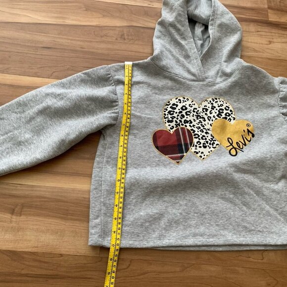 Levi’s Fleece Pullover Hoodie Gray Hearts Cropped Youth Girls Medium - Picture 5 of 9
